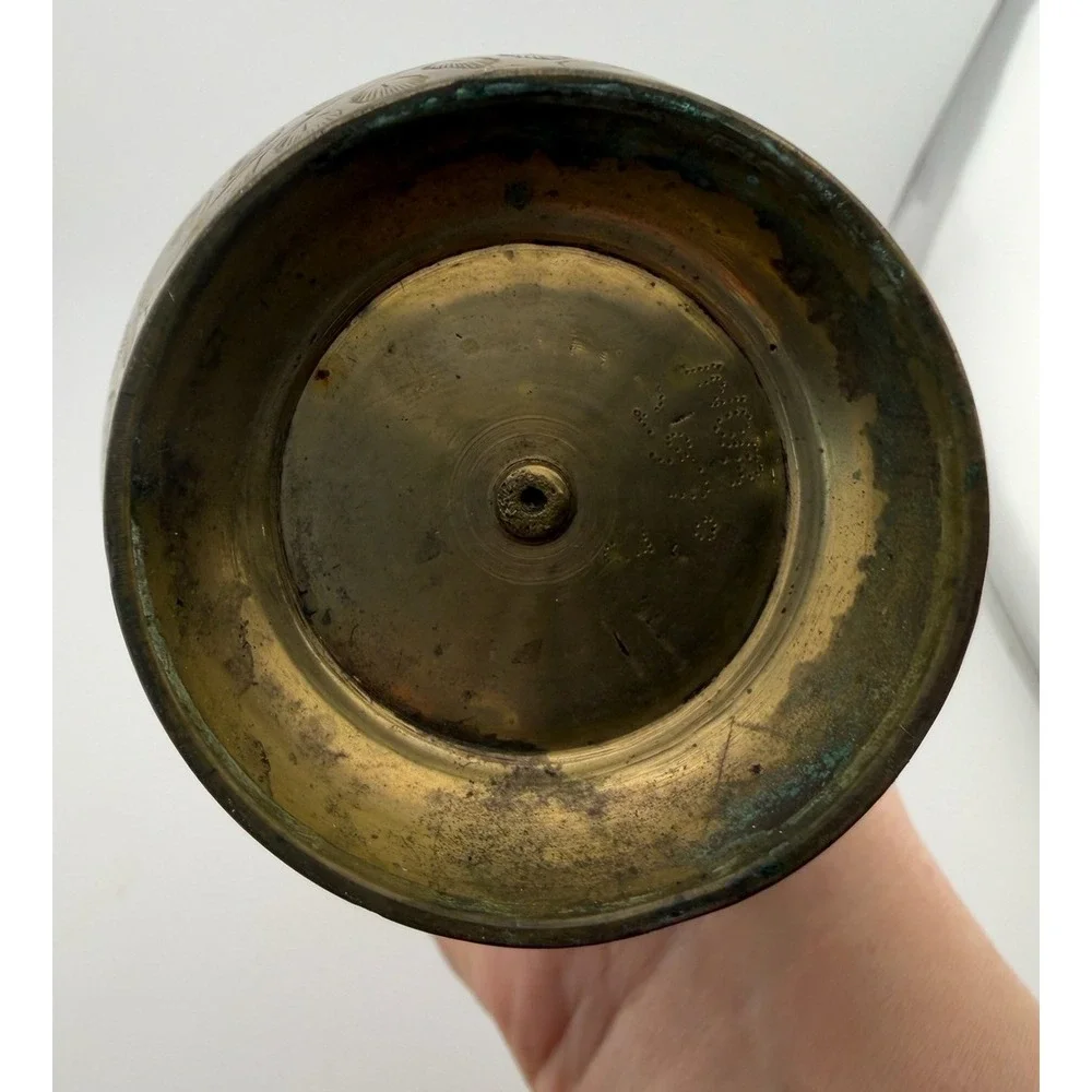 Vintage‎ Brass Vase Floral Etched Tall Slim Neck Home Decor Accent